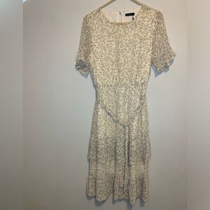 Very J Women’s Tier Cream Floral Cottagecore boho coquette tie waist Dress M